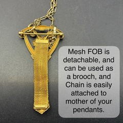 Vintage 12k Gold Filled Pocket Watch Chain Mesh Necklace FOB, Dog Clip, Red Gem
