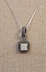 Vintage Sterling Silver Box Chain 20″ With Square White Buffalo Stone Pendant