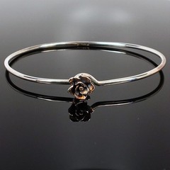 Sterling Silver Rose Bangle Charm Bracelet Flower Design Stacking Vintage NOS