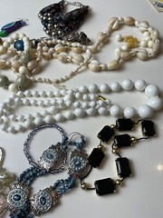 Lot Vintage Costume Jewelry For Repurposing And Wear Shell Necklace Beads Etc.