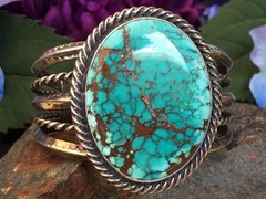 92 GRAM STERLING SILVER SPIDERWEB TURQUOISE NAVAJO SOUTHWESTERN STYLE BRACELET