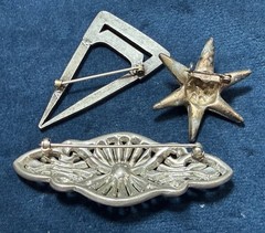 Vintage Ornate Art Deco Rhinestone Brooch Lot 3 PCS Silver Tone Geometric Read