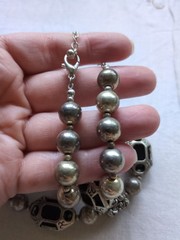 Vintage Onyx And Silver Tone Necklace And Earrings Set