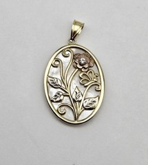 Gold Overlay Sterling Silver Mother of Pearl Gemstone Floral Pendant – 3.1g