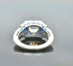 Art Deco 2.50Ct Round Cut Lab Created Diamond & Sapphire 925 Silver Wedding Ring