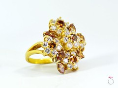 Vintage Designer Fancy Vivid Orange & White Diamond Floral Cluster Ring