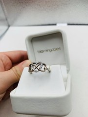 Vintage Sterling Silver Crystal Triple Interlocking Open Heart Love Size 7 Ring