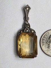 Vintage Art Deco 935 Sterling Silver Citrine Marcasite Pendant