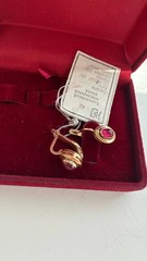 Vintage USSR 925 Sterling Silver Gold Plated Red Corundum Earrings NOS
