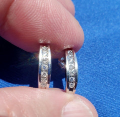 EARTH MINED DIAMOND Bar European Style HUGGIE Earrings Channel 14K WHITE GOLD