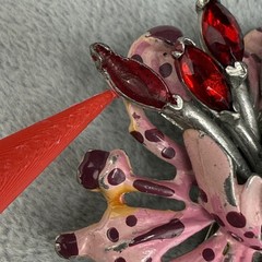 Vintage Pot Metal Brooch Pink Silver Tone Enamel Flower