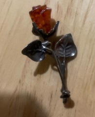 Vintage Hand Carved Golden Baltic Resin Rose Brooch Pin