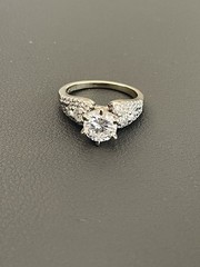 14KT White Gold 1.50CTW (1.00CT Center) Diamond Engagement Ring. Size 4.5 (H10)