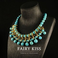 Electroplated antique gold and turquoise handmade bead necklace vintage jewelry