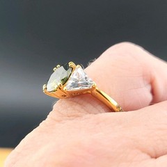 Vtg Sz 7 Ring J Green Cubic Zirconia Clear Triangles Designer Fashion Jewelry