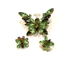 JULIANA DELIZZA & ELSTER BUTTERFLY Brooch Pin Clip on Earrings Set 2520 UV REACT