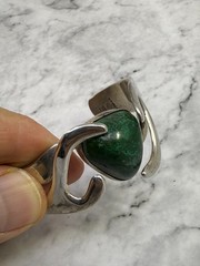 Vintage Estate Old Taxco Mexican Sterling Silver Malachite Signed Cuff Bracelet