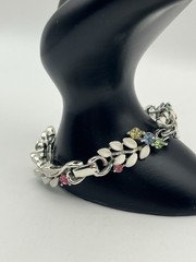 Lisner pastel blue pink green rhinestone white enamel flower leaves bracelet