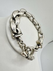 VTG Heavy Duty Silver Tone Link Bracelet Toggle 71g 8.5in Unsigned Estate Read