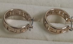 Vintage Greek Key Hoop Earrings Gold Tone Openwork Geometric Meander Pierced 1″