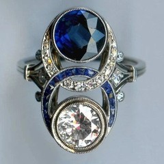 Vintage Timeless Art Deco Sapphire LabCreated Diamond Engagement 925 Silver Ring