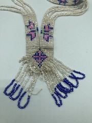 1920s Flapper Deco Sautoir Necklace, Very Good Antique Condition, Ecru/Blue/Pink