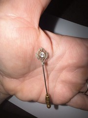 Antique Edwardian 10K Solid White Gold Colorless Topaz Stickpin