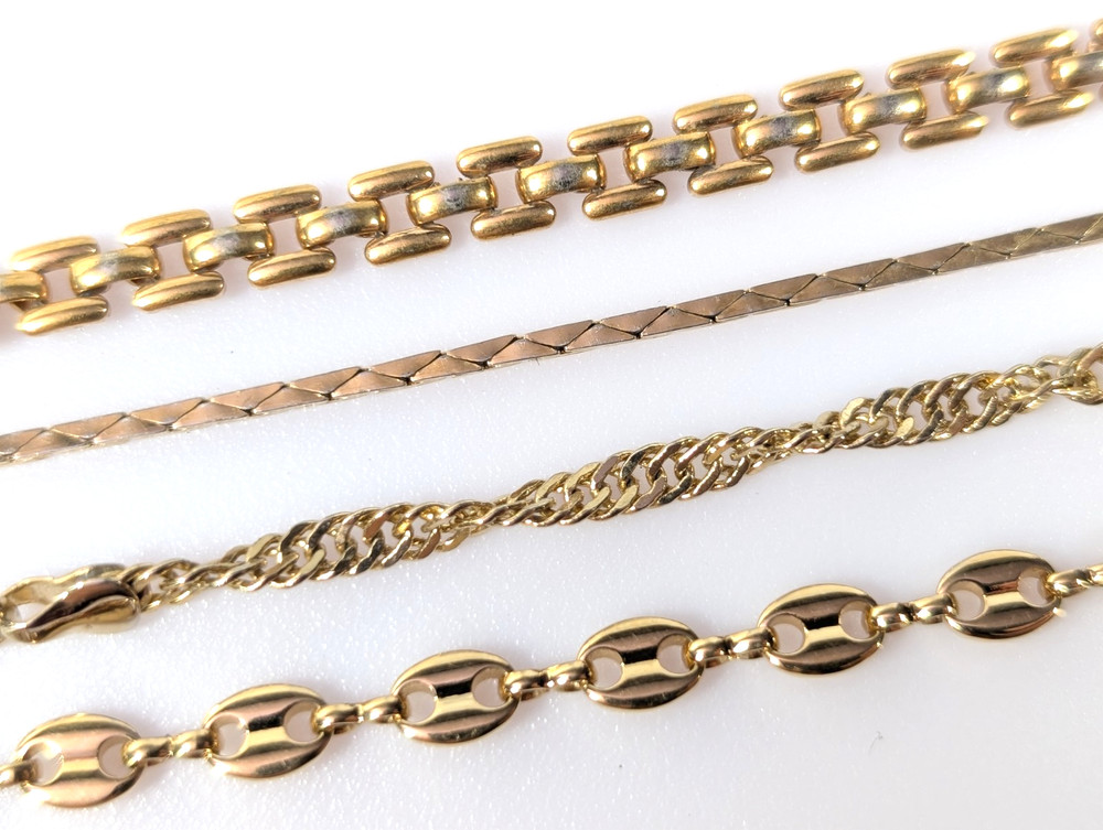 Vtg Bracelet Lot Twisted Rope Flat Snake Chain Puff Mariner Square Link Gold Ton