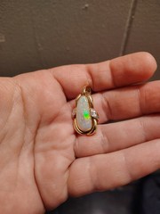 antique jewelry 14k gold white opal pendant with diamond inlay nice size