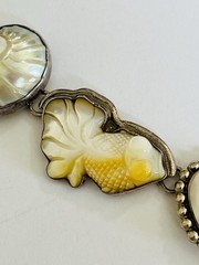 Vintage Sterling Silver AMY KAHN RUSSELL Mother Of Pearl Carved Fish Bracelet
