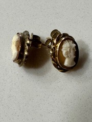 Vintage 12K Gold Filled Shell Cameo Brooch And Earrings Set Matching Mid Century