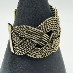 Vintage Brass Braided Mesh Wide Cuff Bracelet Boho Statement Open Bangle