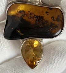VTG Charles Albert 925 Sterling Silver Jasper, Amber and Citrine Pendant MASSIVE