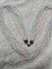 Vintage Long Pastel Pink Blue Green Microbead Multistrand Necklace 26in