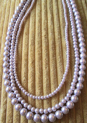 Vintage Lilac Purple Glass Faux Pearl Triple Strand Beaded 26 – 28″ Necklace