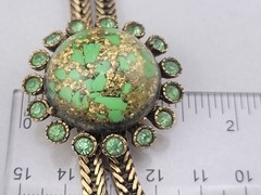Unsigned Selro Selini 💞 Green Gold Aventurine Confetti Bolo Tie Lariat Necklace