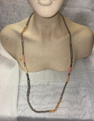 Cookie Lee Necklace Pink Beaded Silver Tone Links Designer Vintage Tag 36 Inch