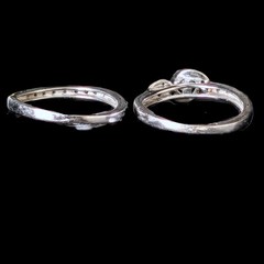 Vintage Ring Set Diamonds 10k White Gold Engagement Ring Wedding Band Retro Gift