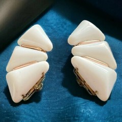 Western Germany Clip On Earrings Vintage White Gold Tone Runway Signed HUGE
