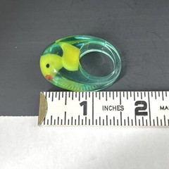 Lucite Dome Ring Rubber Ducky Yellow Blue Size 8 Retro Chunky Cased Resin
