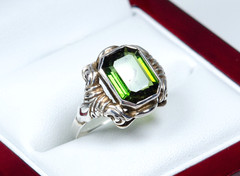 835 Silver Antique Jugendstil Ring Natural Green 4.00 ct Tourmaline