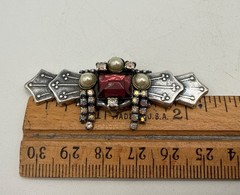 Vintage Top Shelf Art Deco Style Bar Brooch Pin Antiqued Silver NOS