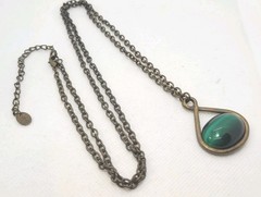 Vintage ICING Brass Chain Necklace 32in With Green Stone Pedant