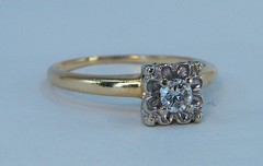 Antique 14k Petite 1920’s Art Deco Solitaire .11ct Diamond RING 2 Color Sz 7