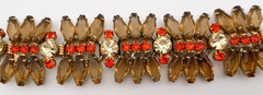 Juliana D&E Book Piece Brown Coffin Rhinestone Gold Bracelet & Clip-On Earrings