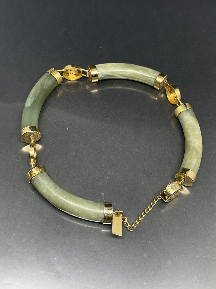 VTG READ!! Aventurine? CURVED BAR LINK 6.9” BRACELET SAFETY CHAIN GOLDTONE