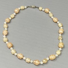 Simulated Pearl Necklace Baroque Cream Peach Collar Vintage Fish Hook Clasp 17″