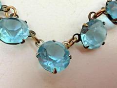 Vintage Necklace Art Deco Light Blue Round Glass Open Back Bezel 15 in PJ