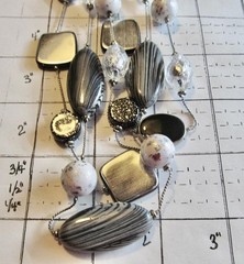 NY & Co Fashion 3 Strand Black/Gray /White & Silver Tone Necklace #9-8