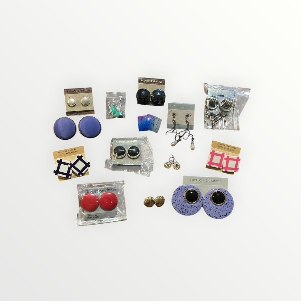 Vintage 80s 90s Fashion Earring Lot 14 Pairs Geometric Studs Lucite Dangles